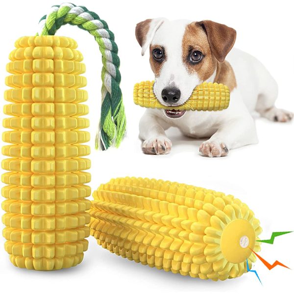 Oförstörbar hund leksak, Naturligt gummi pipande hund leksak, Stick tugga resistent majs tandborste bit, Kul att tugga, jaga och hämta