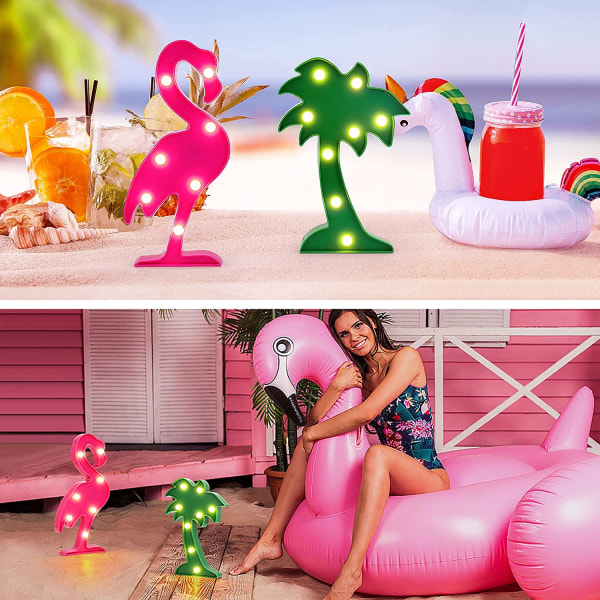 Tropisk Luau Festrekvisita Flamingos Palm Trees Sign Light