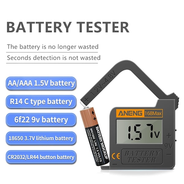 168Max Digital Lithium Batterikapacitetstester Universal Tes