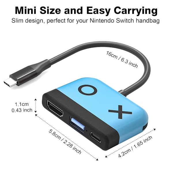 (Sininen) Switch-telakka Nintendo Switch OLED -laitteelle, 3-in-1 TV-sovitin 4K HDMI:llä, USB 3.0 -portilla, 65 W:n Type-C PD -latauksella, kannettava matkasovitin Nintendo Switch/Switch OLED -laitteelle