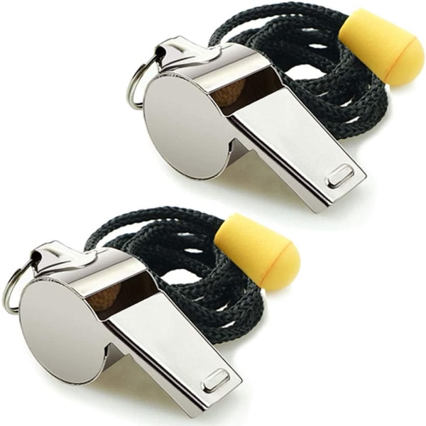 Whistle, 2 Pack Stainless Steel Sports Whistles with Lanyard, Lo