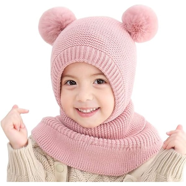 Sød tørklæde indbygget hat til drenge og piger - Pink, tørklæde vinter W