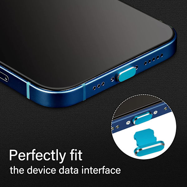 (Mörkblå) 4 dammskydd kompatibla med iPhone 11, 12 dammskydd laddningsskydd kompatibel med iPhone 11, 12, Pro, Max/X/XS/XR, 7, 8 Plus, iPad Mini/Air