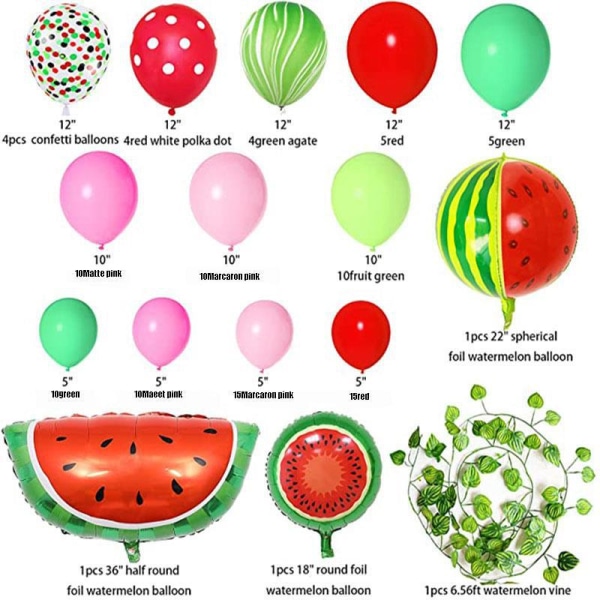 110 st (vattenmelon set) Helium latex ballonger för Kid Girl Woman