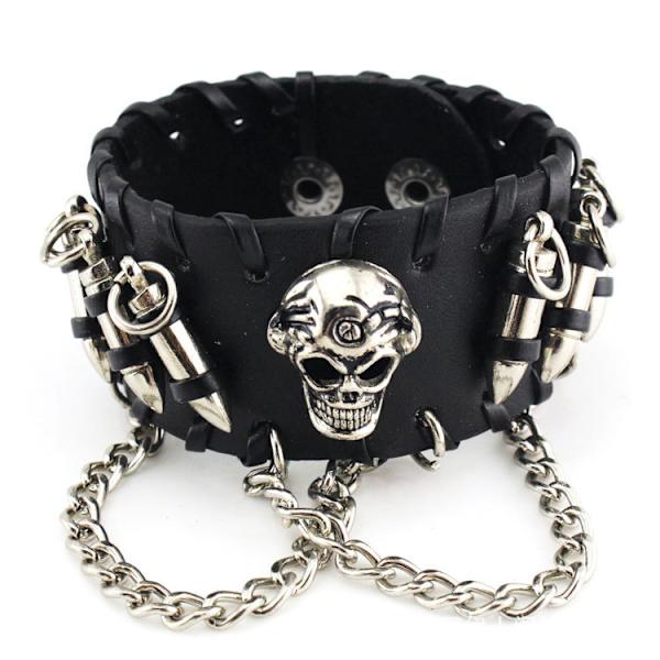 Punk Læder Manchet Armbånd Skull Design Armbånd Wristband A