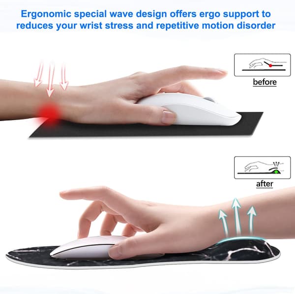 Ergonomisk gummimåtte med håndledsstøtte i memory-skum, understøtter