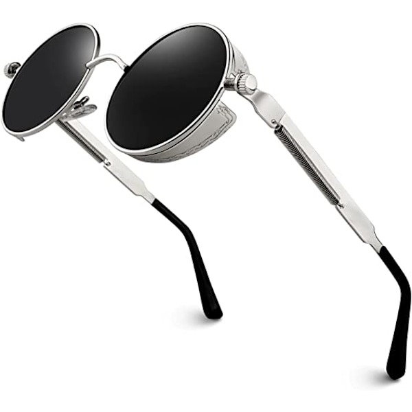 Metal Vintage Round Steandunk Polarized Sunglasses for Unisex, S