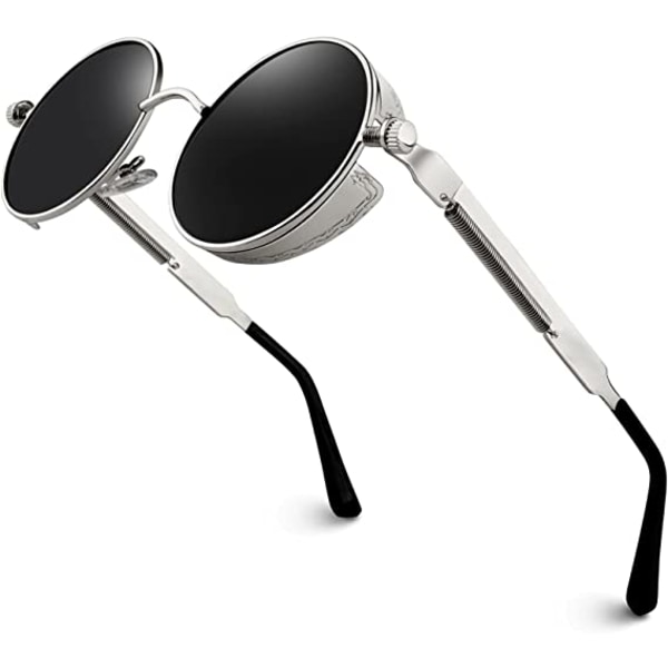 Metal vintage runde Steandunk polariserede solbriller til Unisex, S
