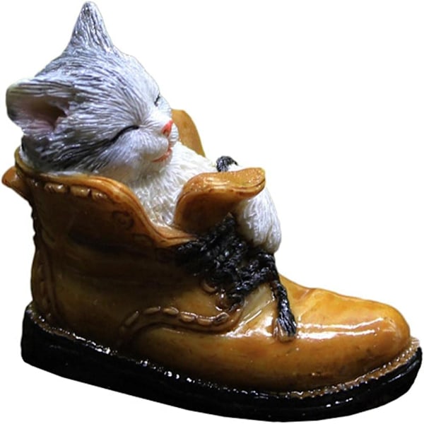 Små miniature sovende kattefigurer, fe have DIY feer