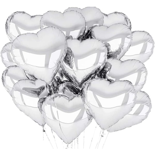 Hjärtformade ballonger, 30 st Silver hjärtballong, hjärtballong