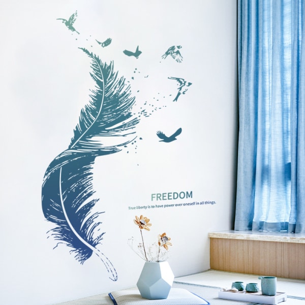 Sininen sulka seinätarra (30 * 90 cm) koristeellinen seinätarra lintu