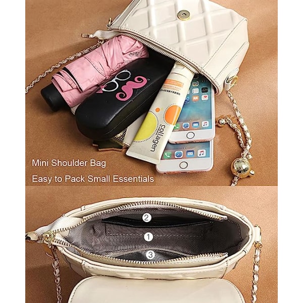 Liten Crossbody-väska för kvinnor Söt handväska i läder med svart kedja