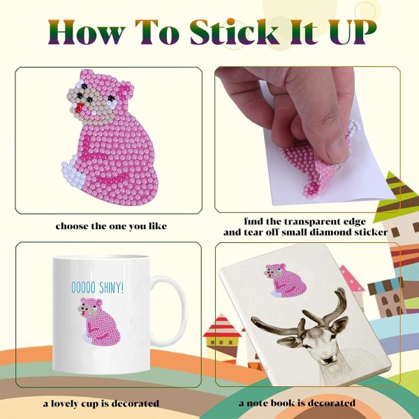 12 stk Diamond Puppy Painting Stickers for Kids, DIY Set, Kids Paint
