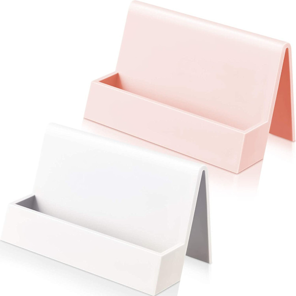 (Vit, Rosa) 2 stycken visitkortshållare för skrivbord Modern Plast
