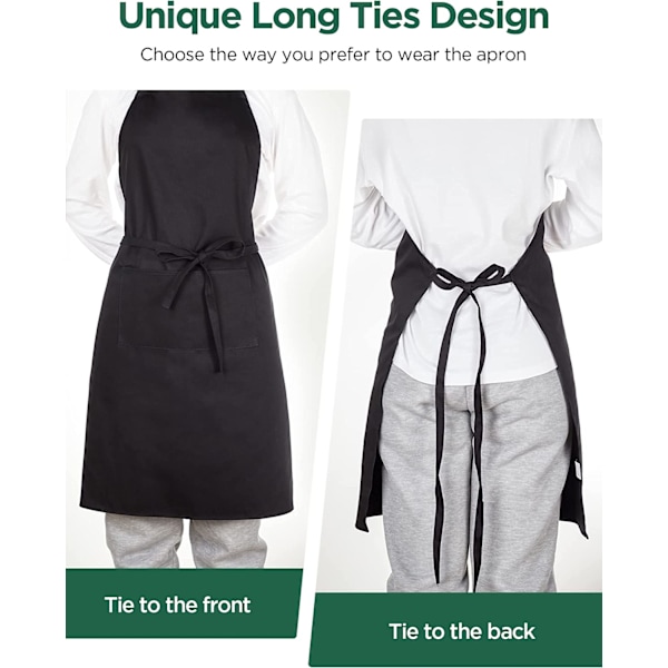 (Svart Polyester) 2-pack Köksförkläde med 2 Justerbara Fickor