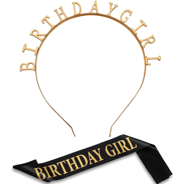Fødselsdag Headpiece Pandebånd Tiara Girl Guld Satin Fødselsdag Sash f