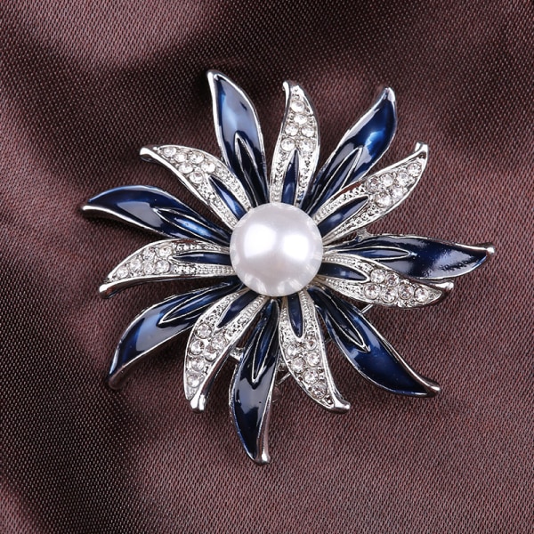 Crystal Geometri Flower Broche Pins med Simuleret Pearl Bou