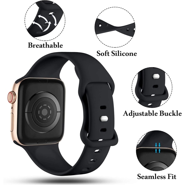 Sort - Kompatibel med Apple Watch-rem 38mm 40mm 41mm 42mm 44m