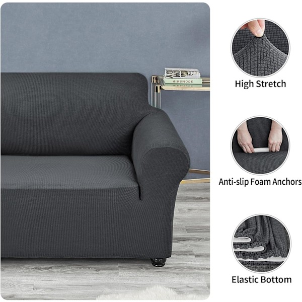 Soffaöverdrag för 3-sits soffa, stretchbar, med elastisk kant (Kolgrå)