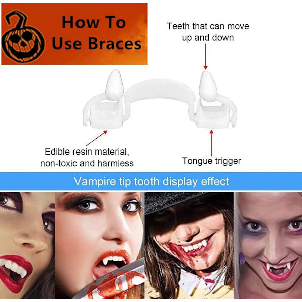 2 st Retractable Halloween Vampire Luminous Fangs, Reusable Dent