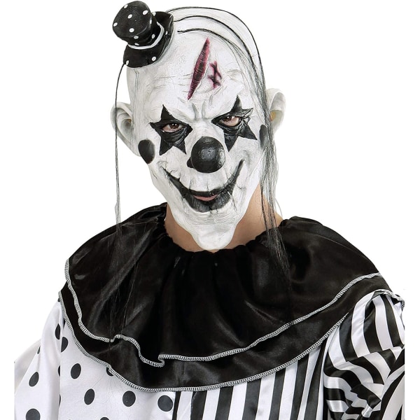 Killer Clown Mask med hår og minihat til voksne (20*29 cm)