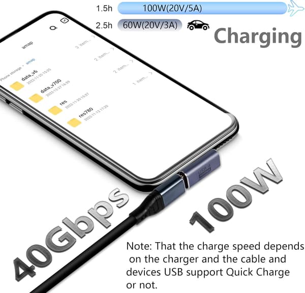 40 Gbps:n USB-C-sovitin, 90 asteen USB-C-uros naarasadapteri