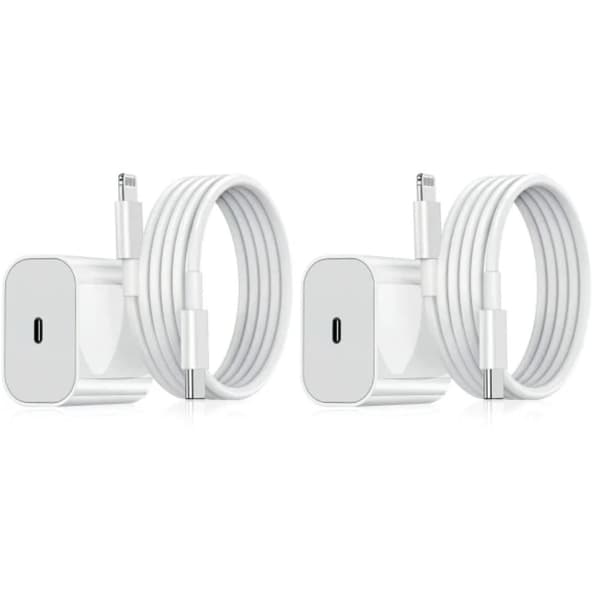 iPhone-lader - Hurtiglader - Adapter + Kabel 20W USB-C Hvit 2-pakning iPhone