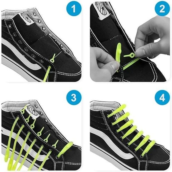 24 stykker elastiske silikonesnørebånd, ingen snørebånd til børn