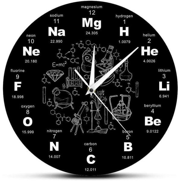 12\" Periodisk Tabell Veggklokke Kjemiske Symboler Digital Scien