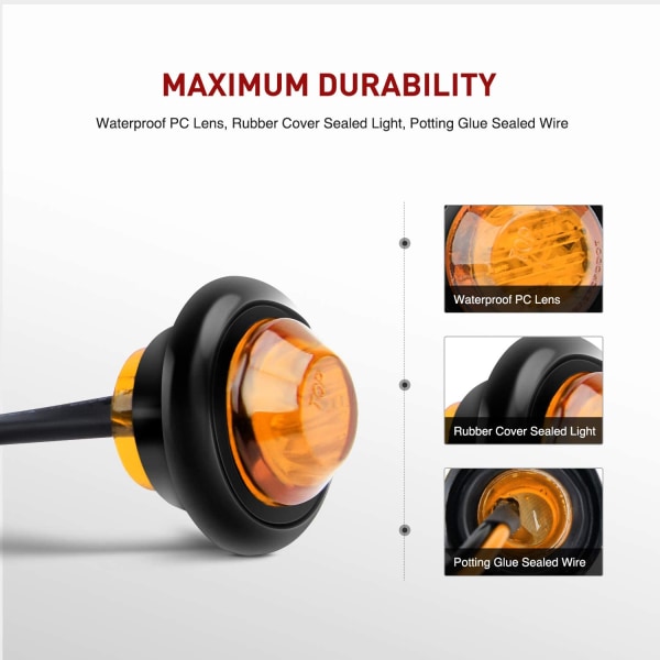 10 stk 3/4” runde klaring LED front bak side indikator Bu