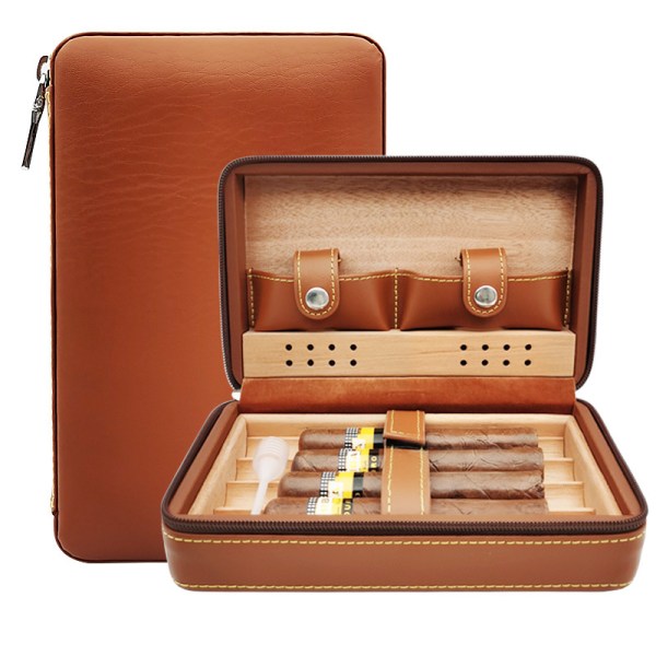 4 Ct case Travel Leather, plateau en bois de cèdre et bois