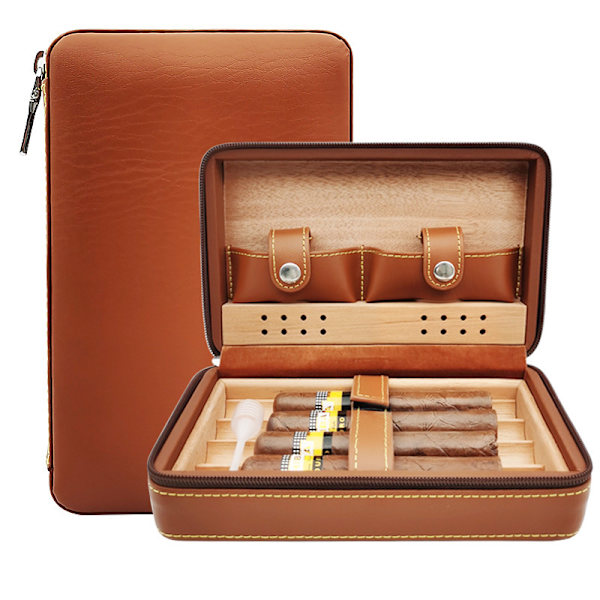 4 Ct Cigar Case Travel Leather, plateau en bois de cèdre et bois