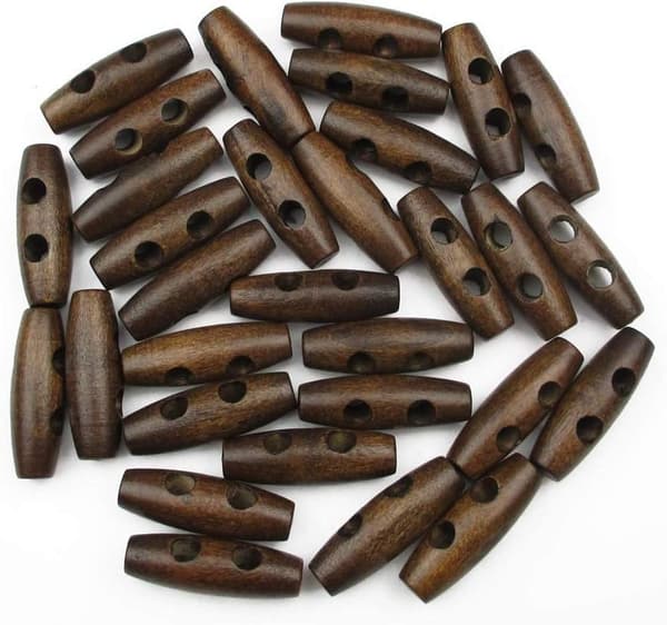 Mørke Træ Toggle Knapper, 50 stk 30mm til Syning, Scrapbooking, E
