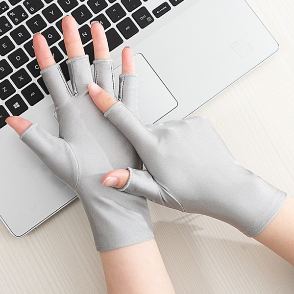 UV Ice Silk Spandex Solskydd Half Finger Gloves Manicu