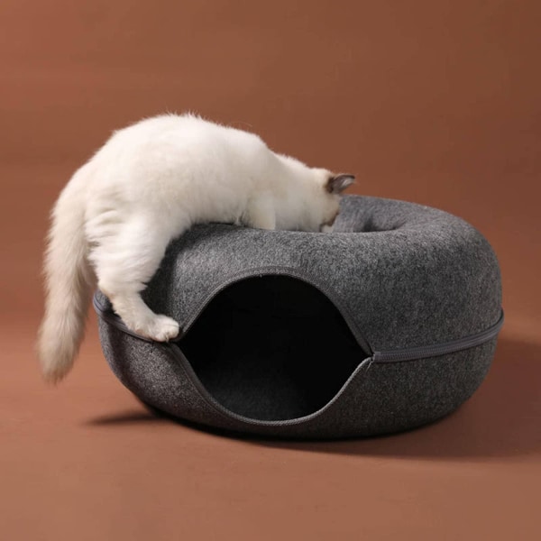 Kattebo, rund filt-kæledyrsrede, kattetunnelrede, filt-katteseng, li