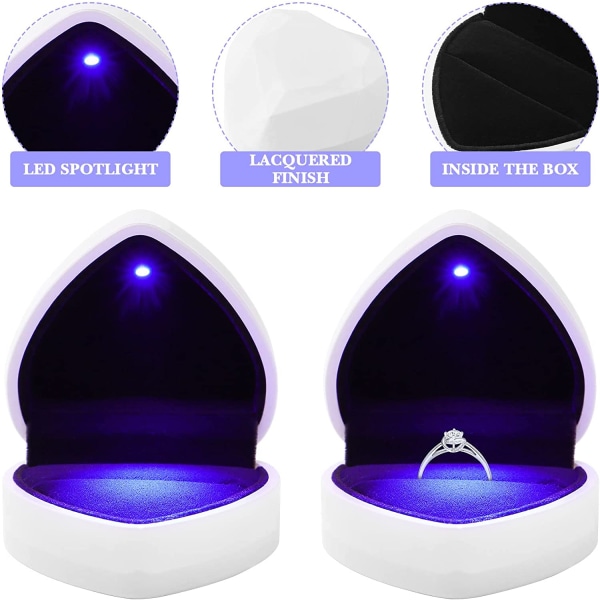 Heart Shape Velvet Light Up Bröllopsring Box med LED Light Deco