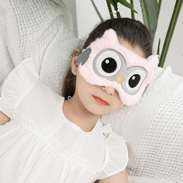 Animal Sleep Eye Mask - Rosa ugle, søt og morsom Soft Fluffy Cartoo