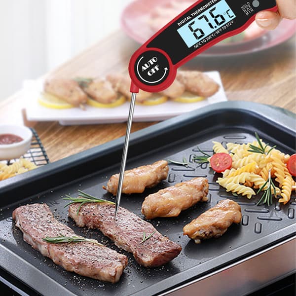 (Svart) Kökstermometer, 3s Snabbavläsning Matlagningstermometer, Kötttermometer, Vikbar Sond för Matlagning, Kött, BB