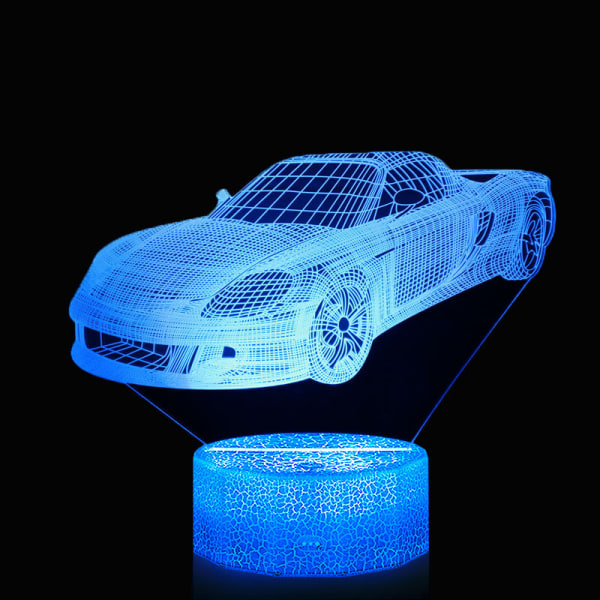 Fin drømmesportsbil nattlys for barn, 3D Led Illusion-lampe