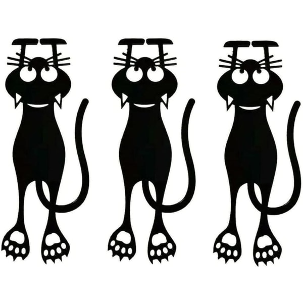 3kpl Cutout Black Kitten Bookmark, Uudelleenkäytettävä muovinen kirjanmerkki, Bl