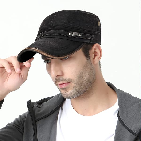 Flat Top Cap, Bomull Baseball Cap, Klassisk Vanlig Vintage Army Mi