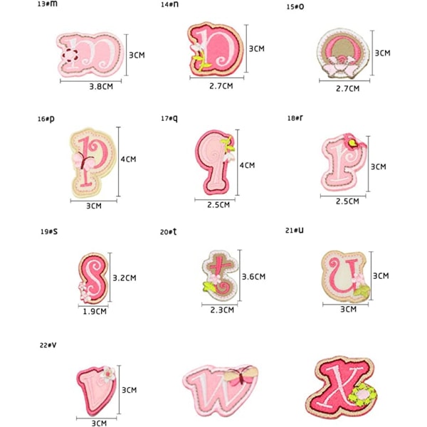 Rosa strygepatch bogstaver 26 stykker A-Z bogstav patch dyr sha