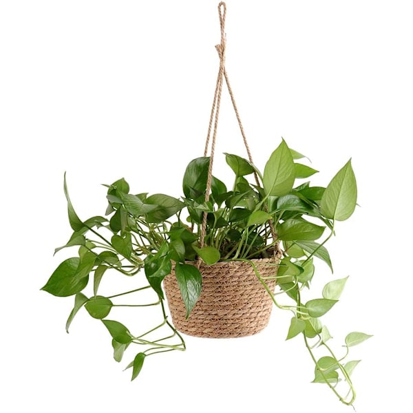 Hängande halmplanterare, Jute Rope Hängande Blomkorg Wickerwor