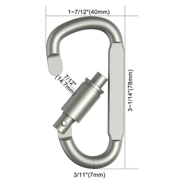 Pakke med 6 aluminium D-Ring låsekarabiner Lett men sterk IKKE