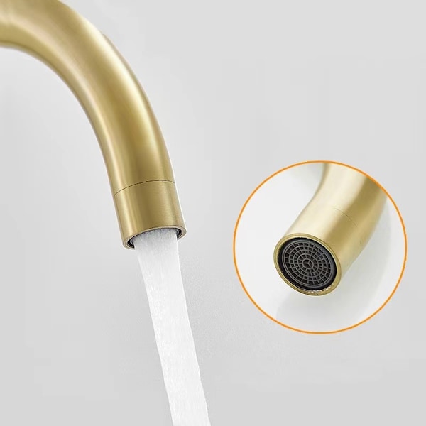 Badeværelses Armatur, 360° Drejeligt Vask Armatur, Højtudspringende Blandingsbatteri, Badeværelse eller Lille Køkken Armatur, Børstet Guld