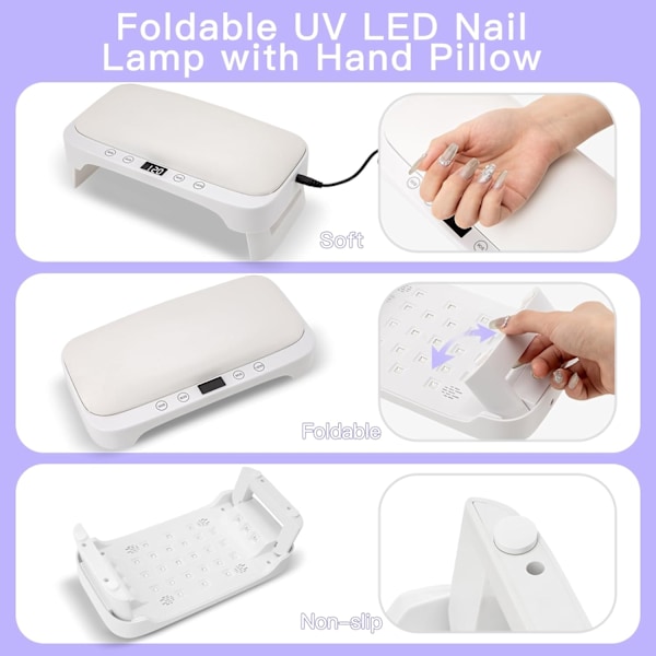 UV-gellampa för naglar med armstöd: UV LED-lampa för gellack med UV-handskar - 4 timer, hopfällbar med H