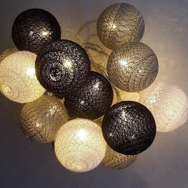 Strålkulor Bomullsbollar Batteri (Grå) - 3,8M 20 LED-lampor Belysning för Sovrum Gardin Fest Jul Födelsedag Halloween Bröllop Babyrum Romantisk Dekor [Energiklass A+++]