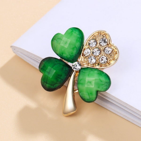Firkløver Brosche Pin Grøn Rhinestone Brosche Legering Krystal Tørklæde Clip Krystal Brosche Pin Jule Brosche Pin Luc