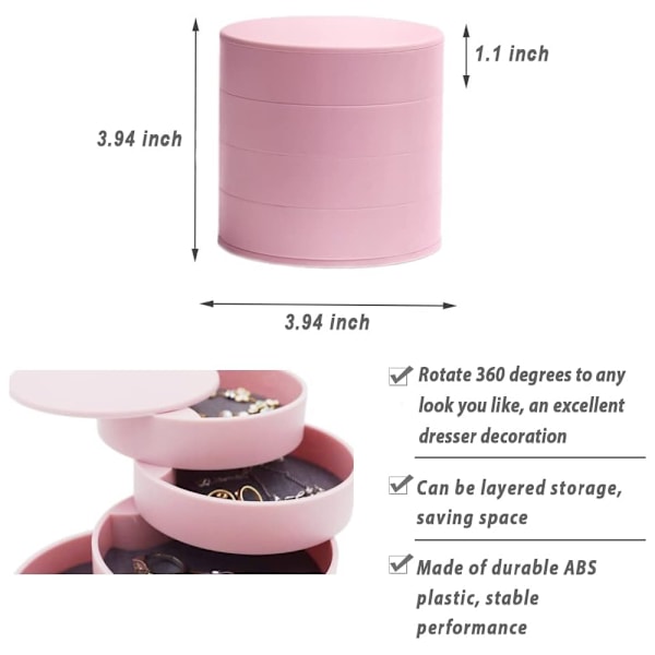 4-lags roterende smykkeopbevaringsboks - pink - 10*10*10cm - 1 stk