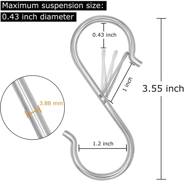 8-osainen S-koukku, 3,5 tuuman raskas S-koukku turvavyön soljella